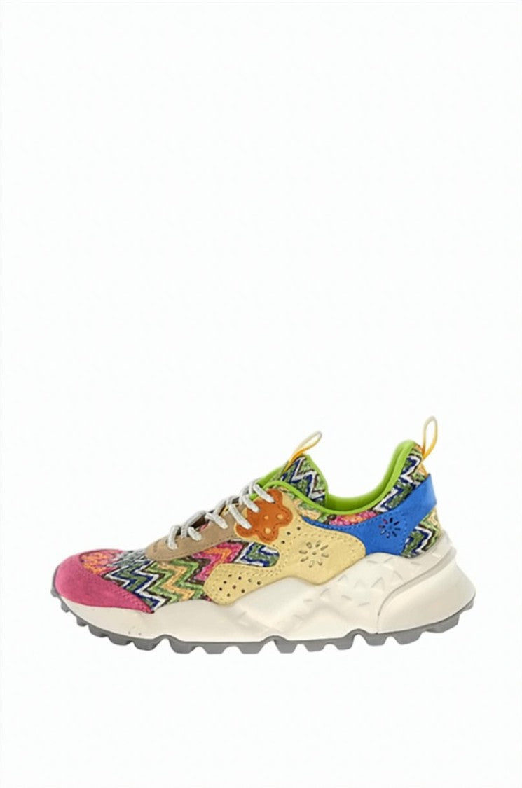 Flower Mountain Geometric Embroidery Suede Inset Cork Insole Knitted Sneakers