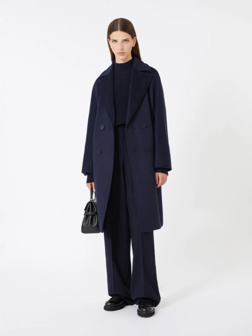 Max Mara Double-Breasted Navy Blue Virgin Wool Coat