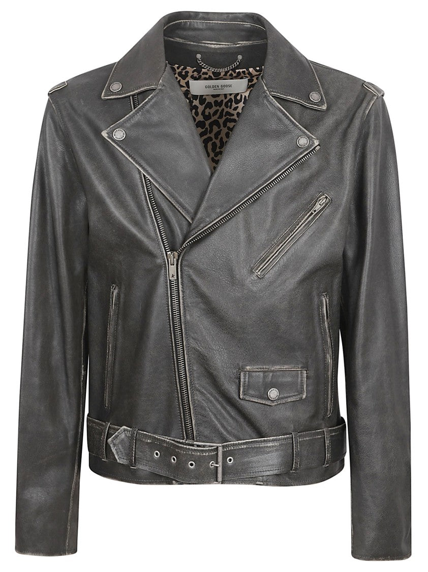 Golden Goose Hammered Leather Biker Jacket