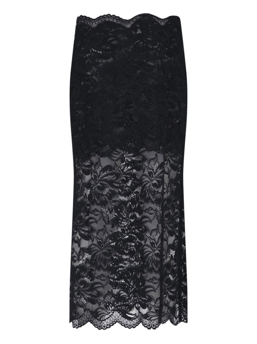 Rabanne Black Floral Lace Midi Skirt