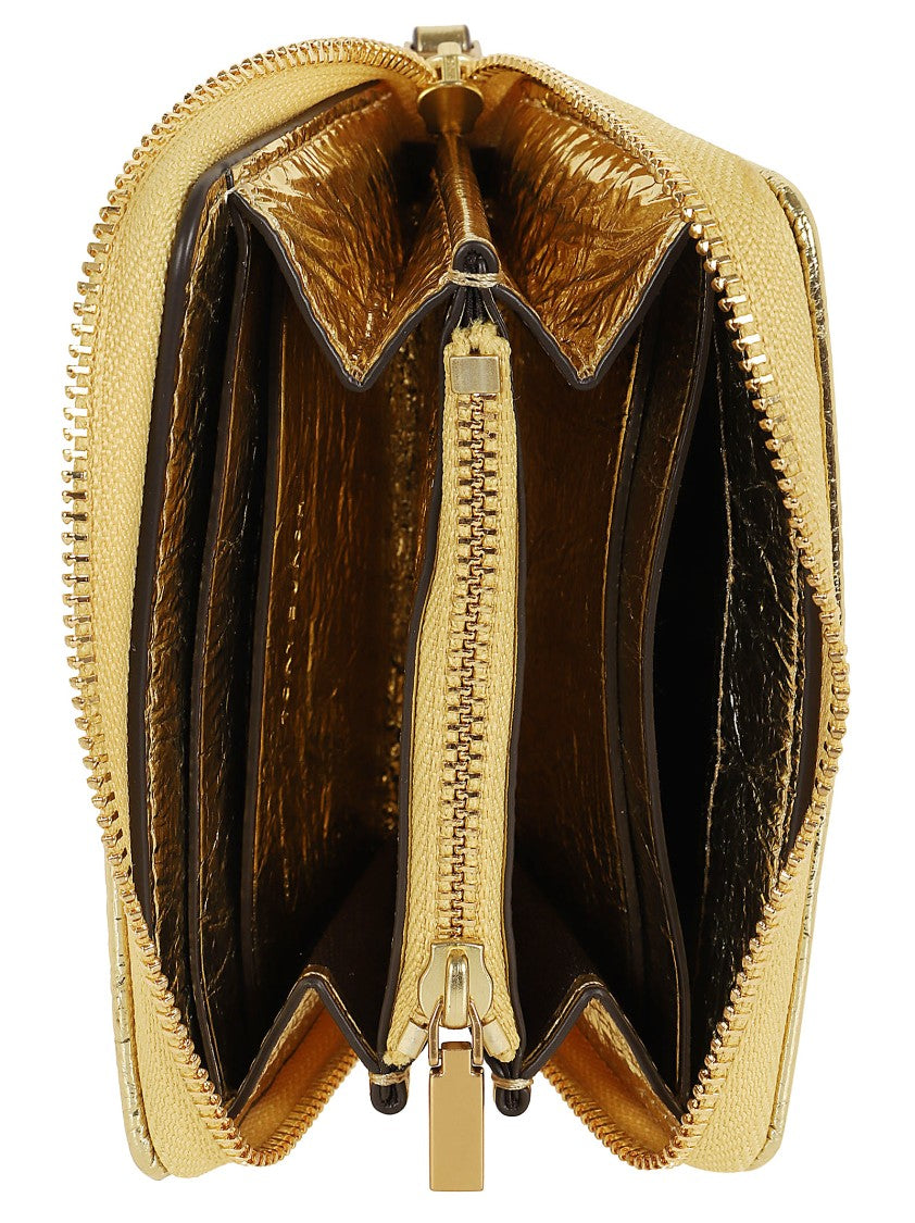 Tory Burch Kira Metallic Moto Quilt Small Zip Around Wallet