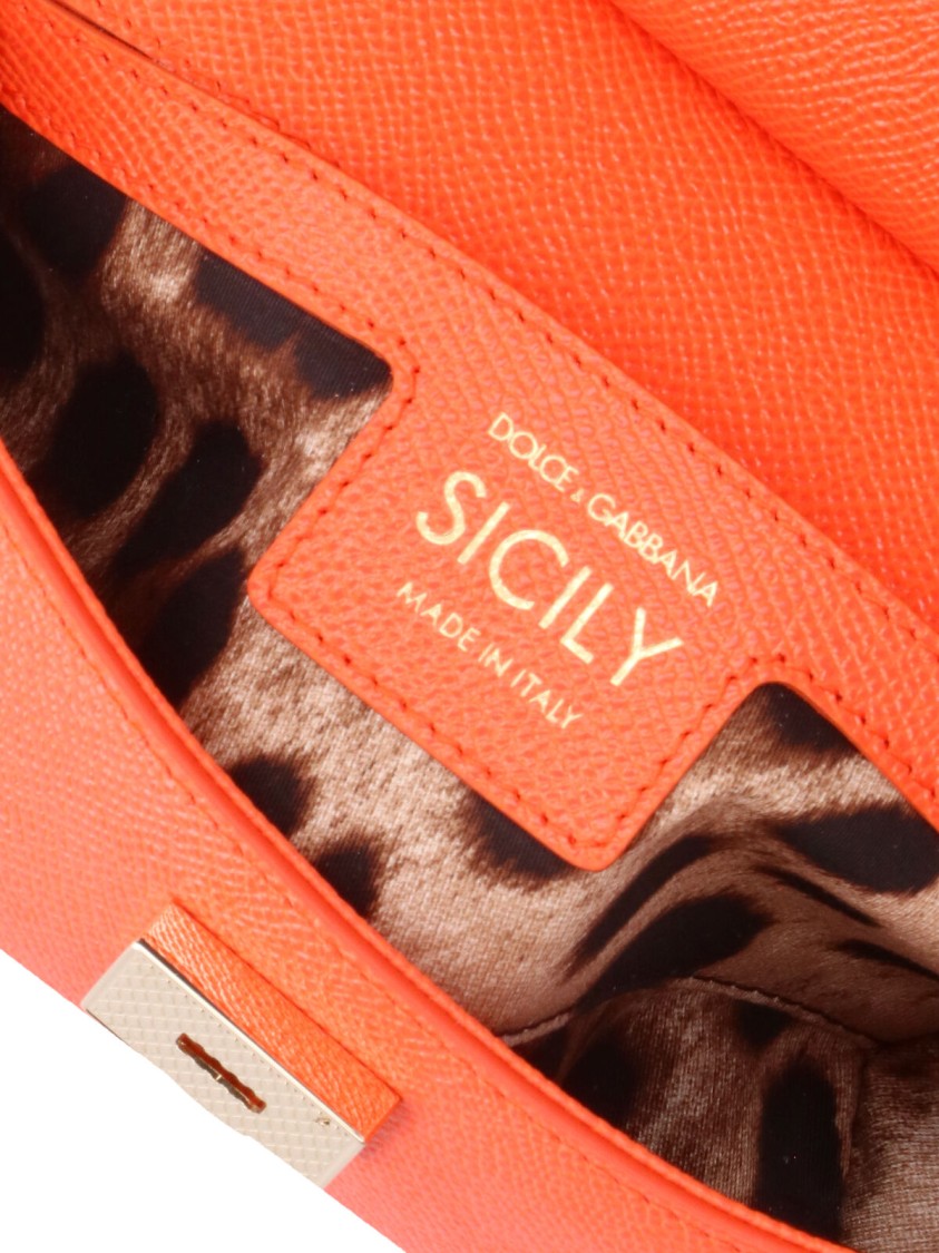 Dolce & Gabbana Mini Structured Handbag In Textured Orange Calf Leather