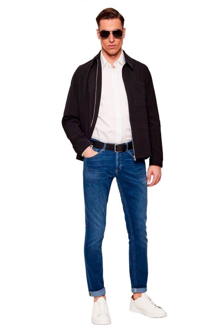 Dondup Blue Slim-Fit Cuffed Cotton-Blend Jeans