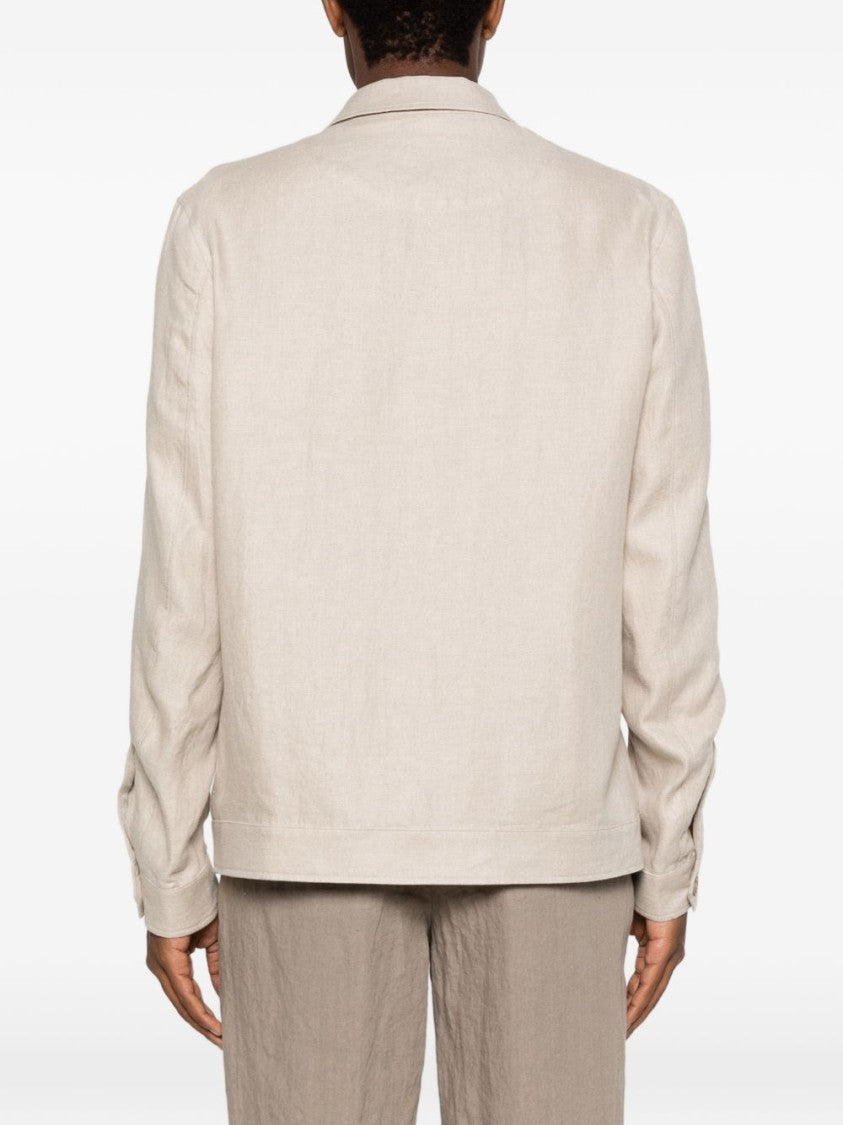 Luigi Bianchi Brando Beige Textured Flap Overshirt