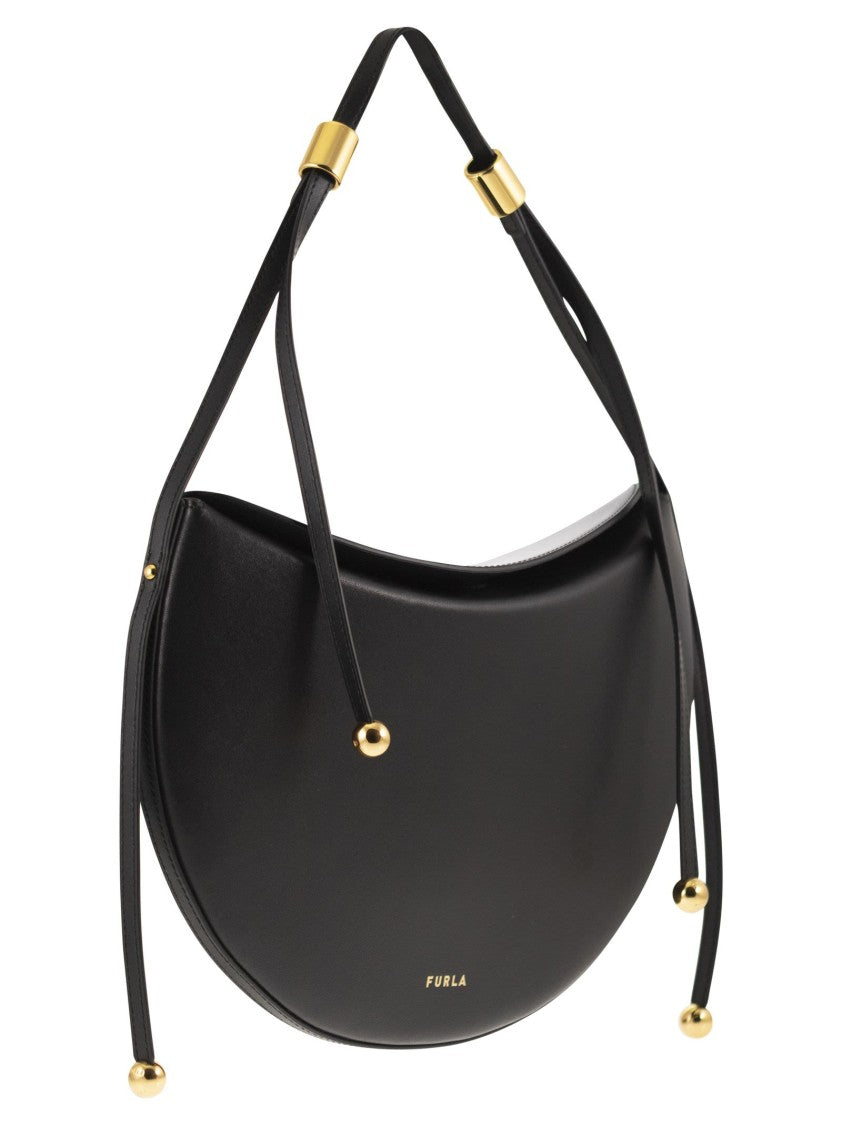 Furla Saddle-Shape Calfskin Moonstone Shoulder Bag