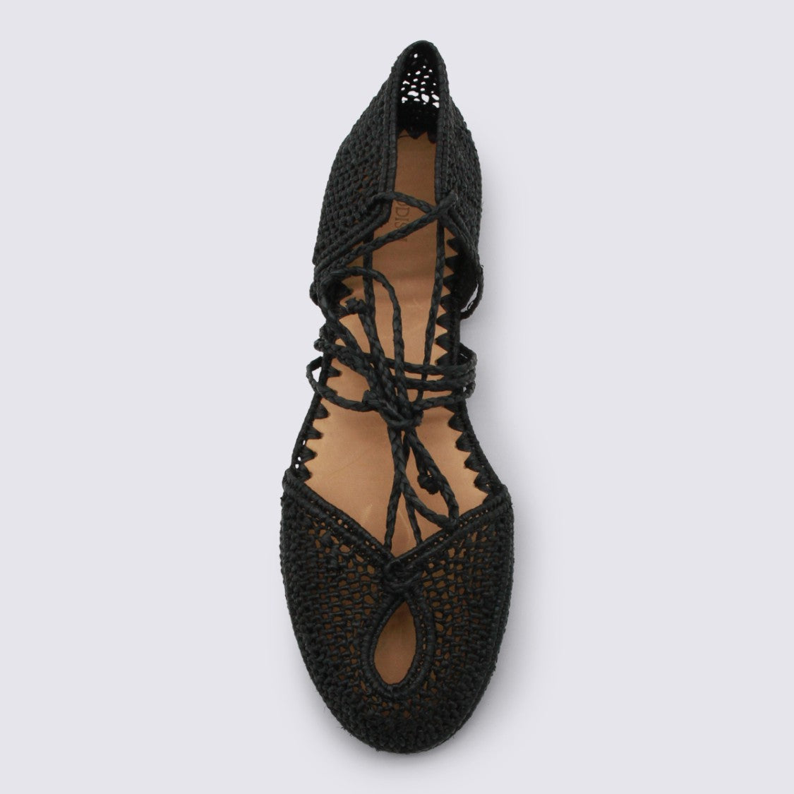 Odissi Intricately Woven Black Flats With Lace-Up Detail