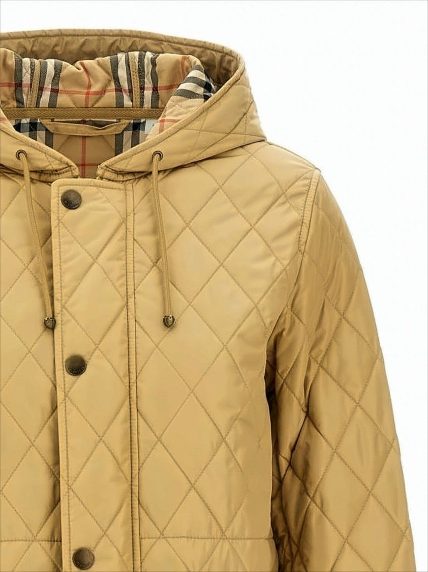 Burberry Diamond-Patterned Quilted Jacket With Checkered Hood