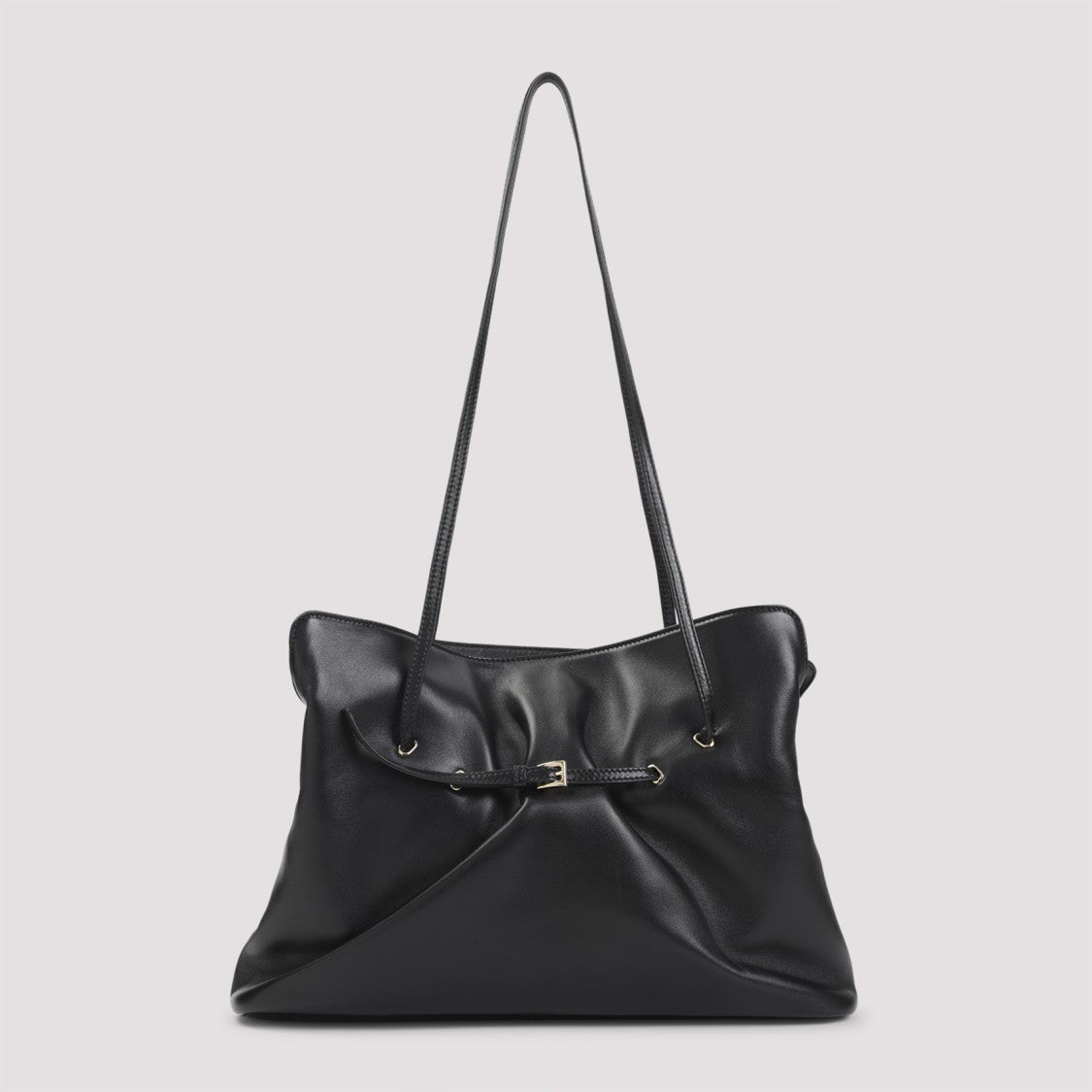 Prada Minimalist Black Lamb Leather Shoulder Bag
