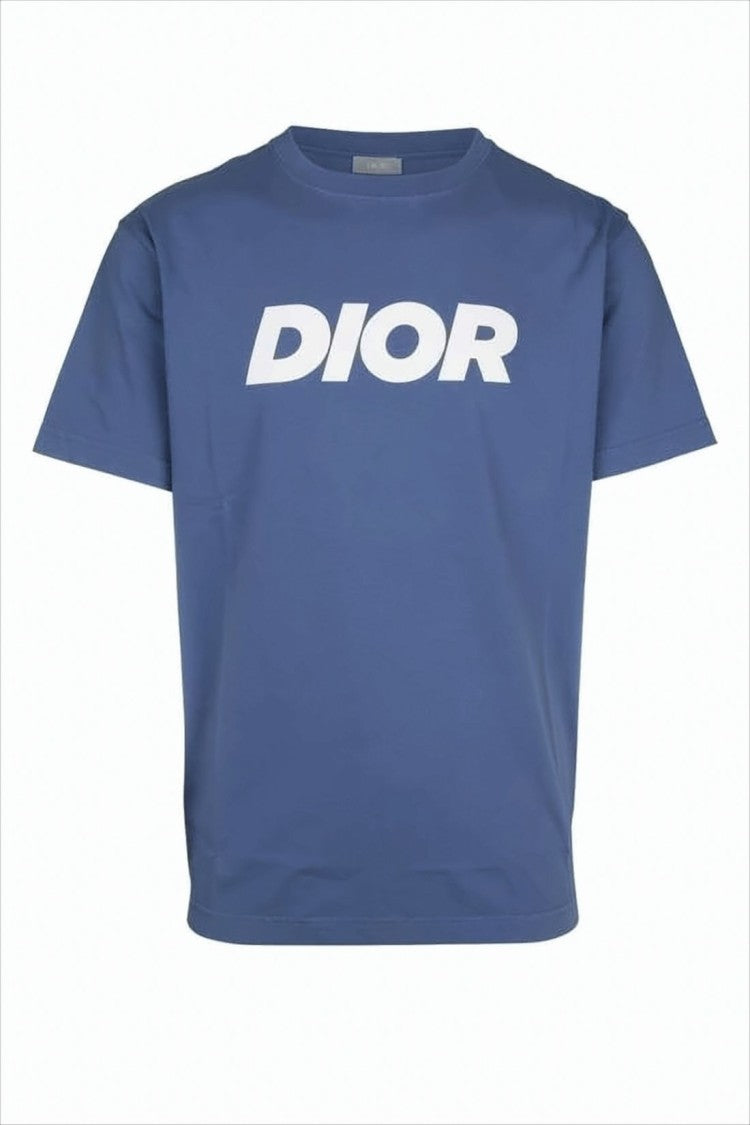 Christian Dior Muted Blue Logo T-Shirt With Crew Neck