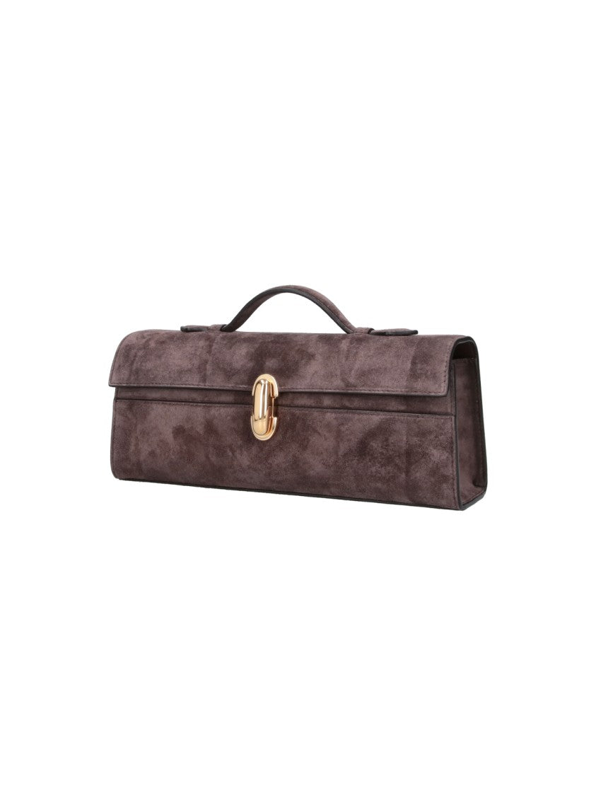 Savette Brown Symmetry Slim Metallic-Clasp Suede Pouch