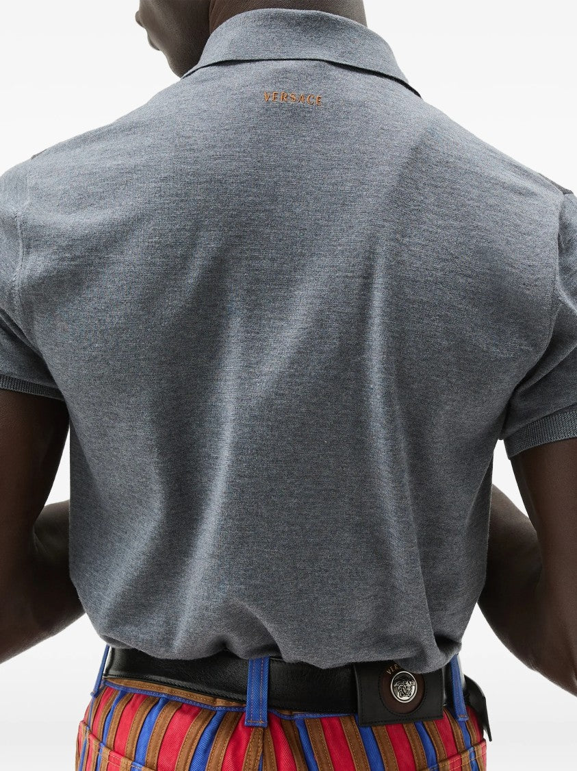 Versace Grey Rays Polo Intarsia Knit Sweater
