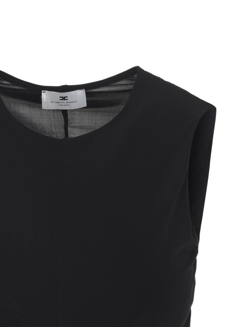 Elisabetta Franchi Gathered Waist Black Sleeveless Gold Top