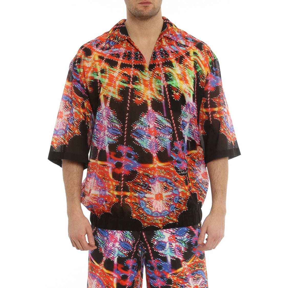 Dolce & Gabbana Multicolored Abstract Print Shirt With V Neckline