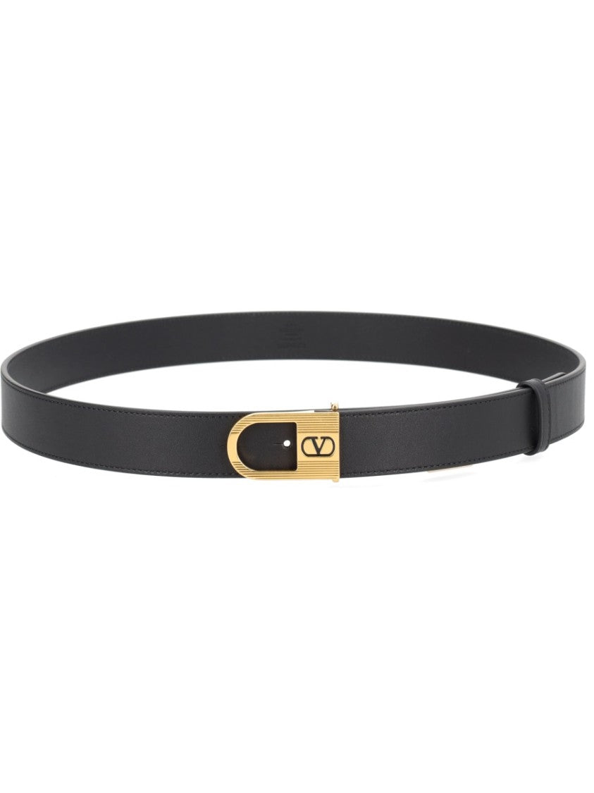 Valentino Garavani Vlogo Gold-Tone Buckle Leather Belt