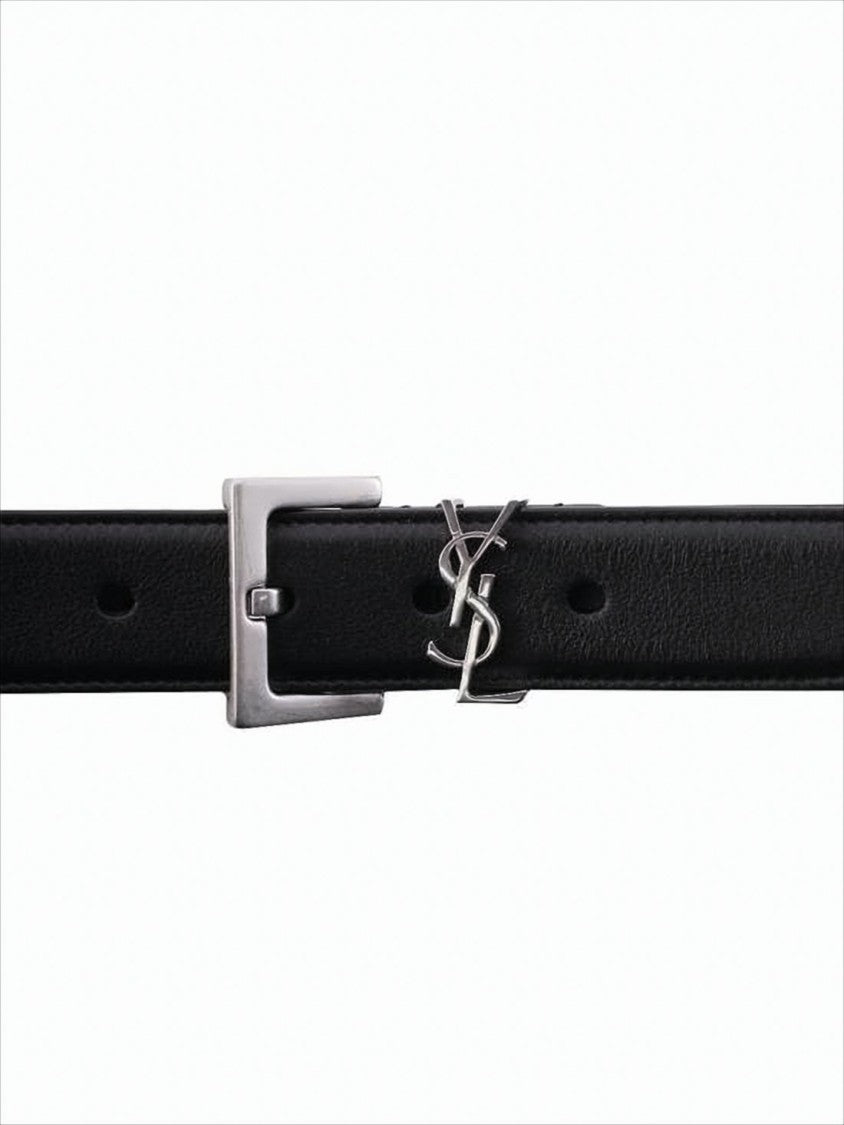 Saint Laurent Regular Width Black Leather Belt With Silver-Tone Hardware