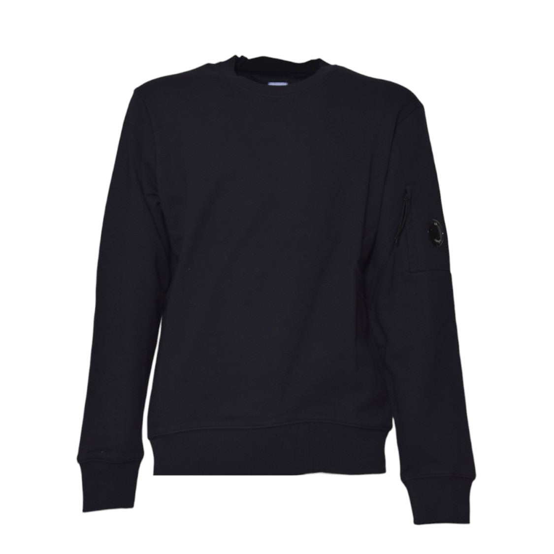 C.P. Company Minimalist Black Crewneck Sweater With Zippered Pocket