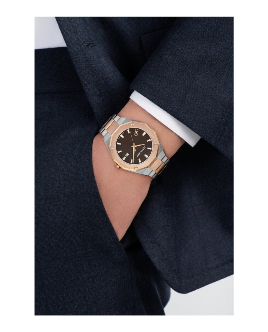 Ferragamo Edge Bracelet Watch With Two-Tone Design And Guilloche Dial