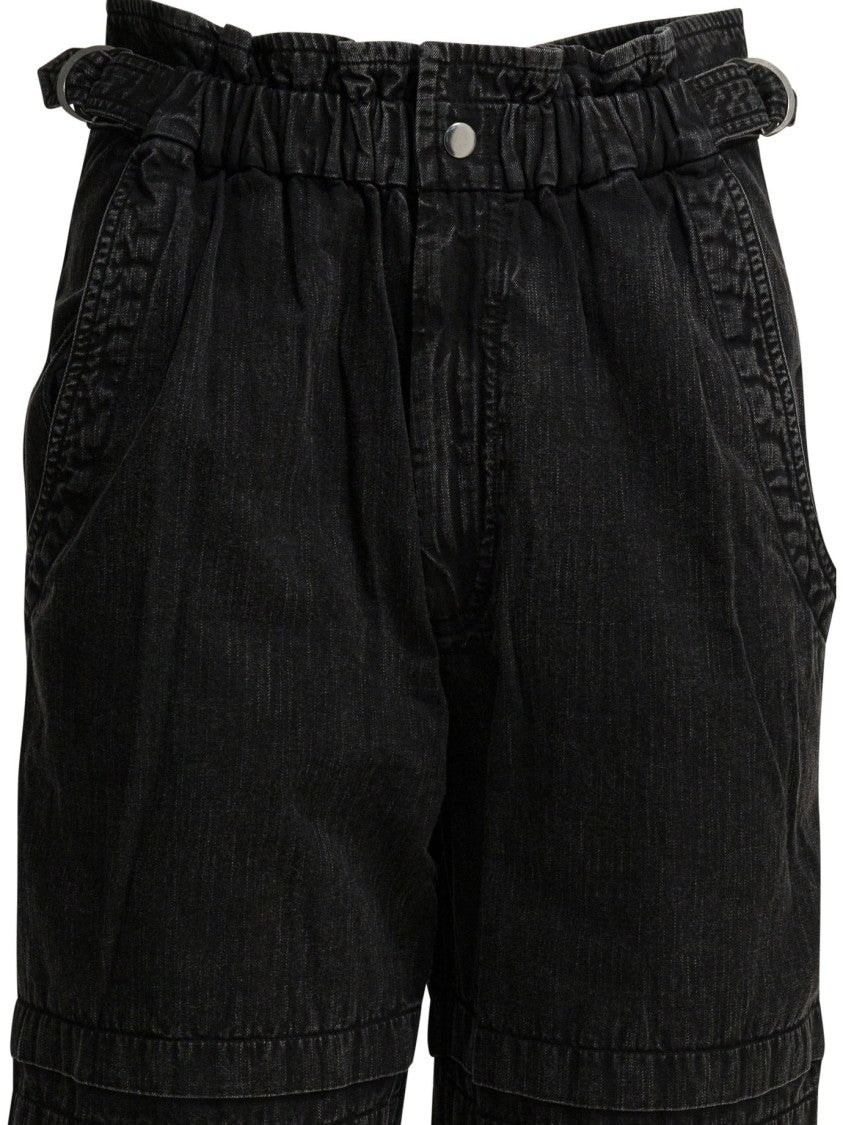Isabel Marant Étoile High-Waisted Chambray Cotton Pants With Front Snap Closure