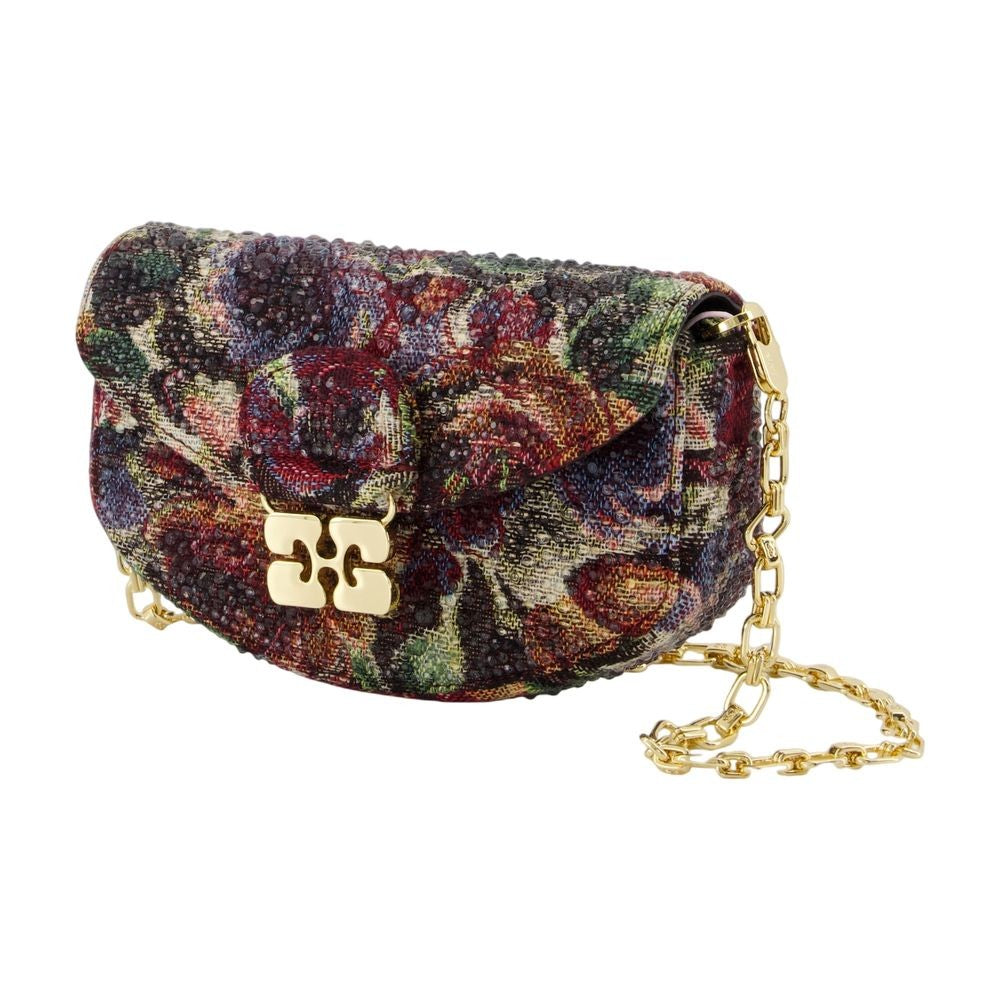 Ganni Curved Tapestry Wallet On Chain With Floral Design