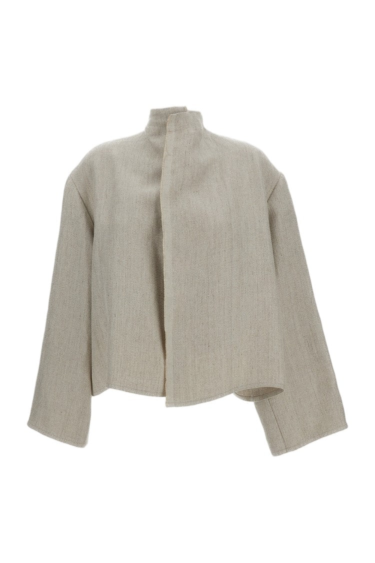 Dusan Beige Open-Front Linen Jacket With Fringed Trim