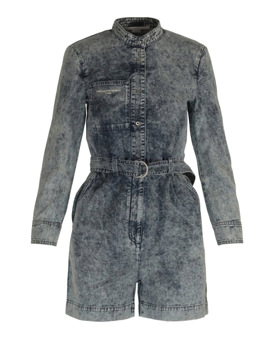 Stella Mccartney Long Sleeve Acid Wash Denim Jumpsuit With Embroidered Detail