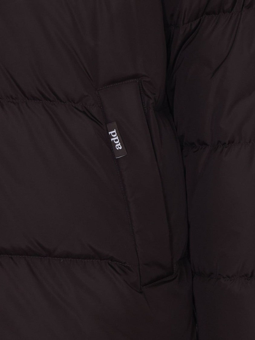 Add Quilted Down Jacket With High Neck And Hood