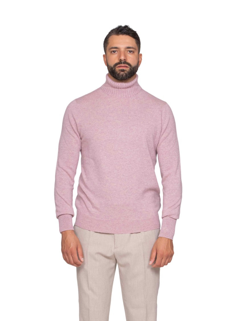 Ballantyne Light Pink Turtleneck Sweater With Ribbed Cuffs And Hem