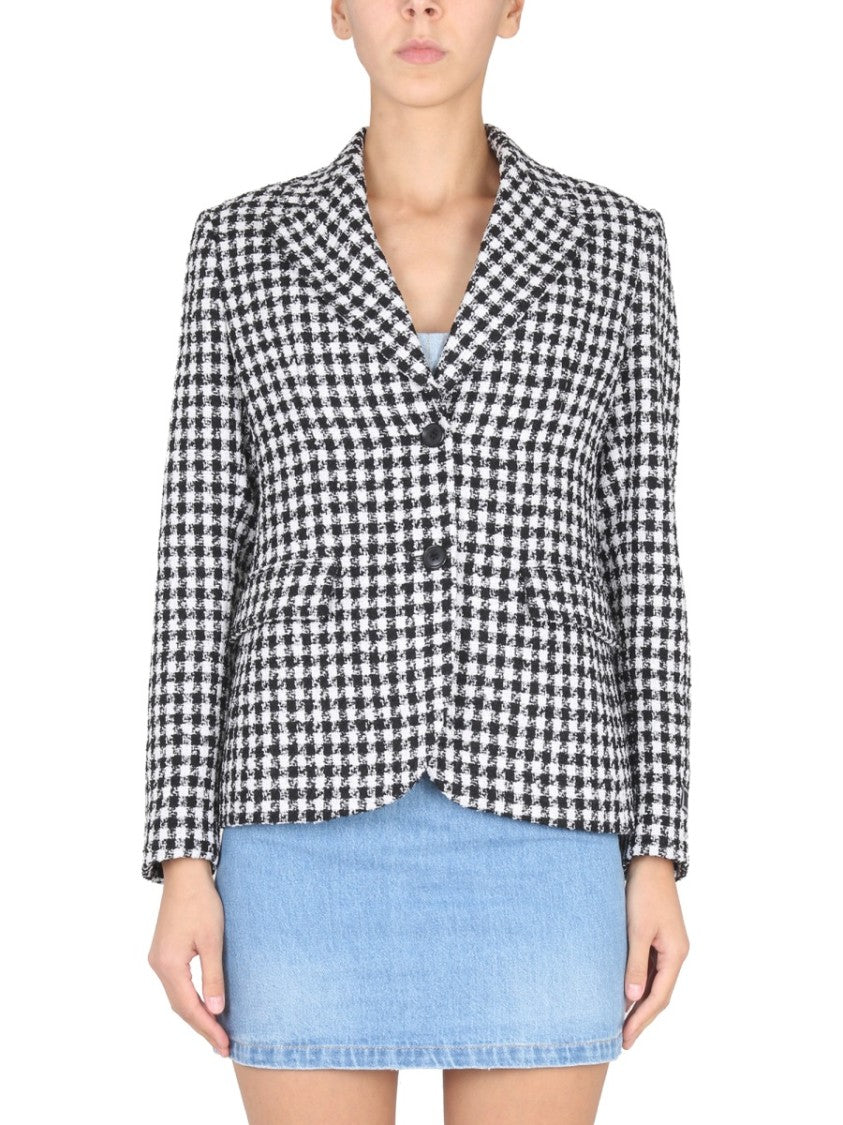 Versace Houndstooth Tweed Jacket With Notched Lapels