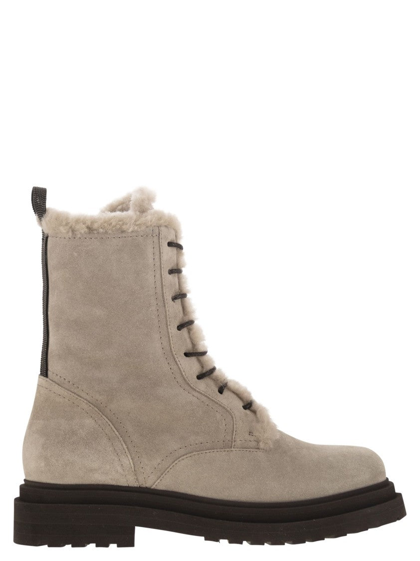 Brunello Cucinelli Suede Boot With Shearling Lining