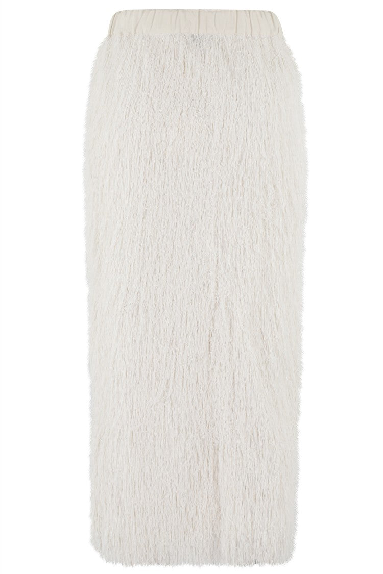 Alysi Knee-Length Fringe Skirt With Elastic Waistband