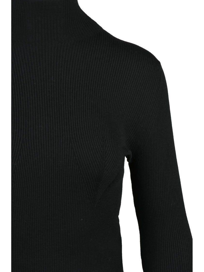 Chloé Ribbed Knit Sweater With High Neck And Bell Sleeves