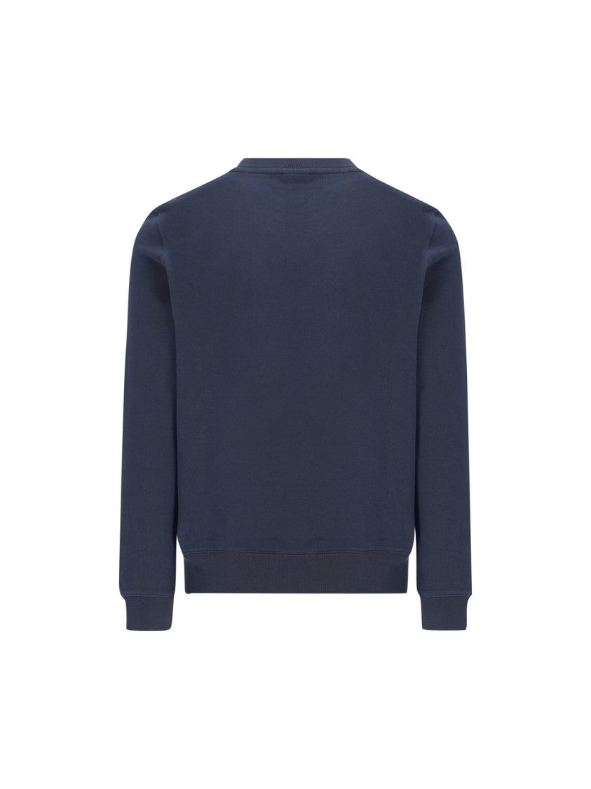 Maison Kitsuné Long Sleeve Crewneck Sweatshirt In Solid Deep Blue With Embroidered Fox Logo