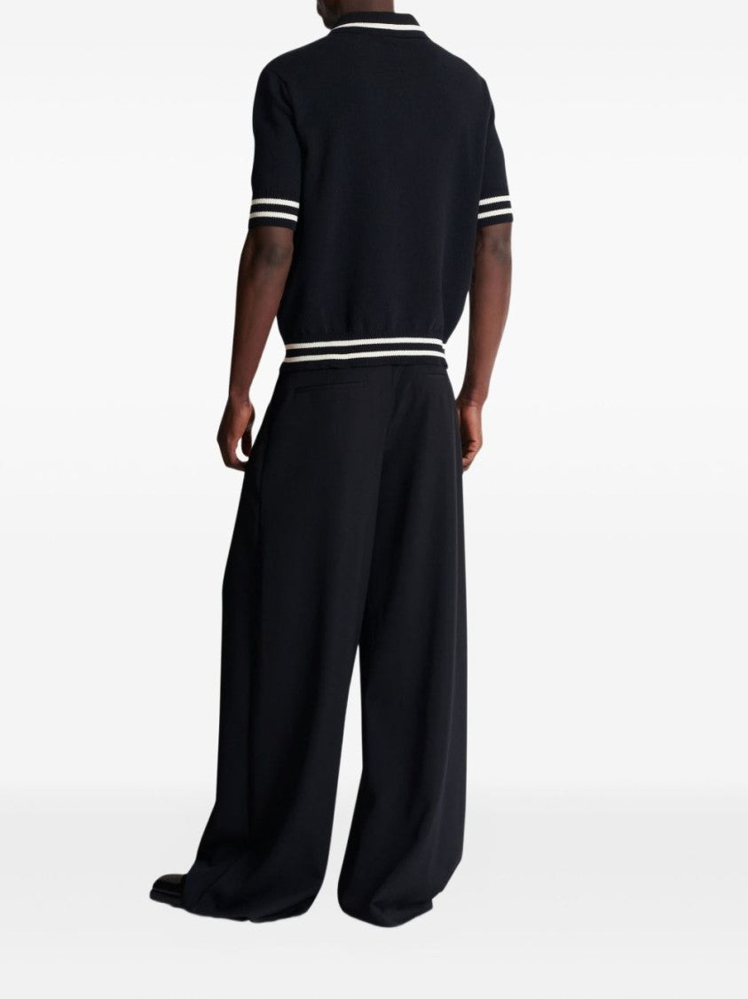 Balmain Black Ribbed Emblem Knit Polo Shirt