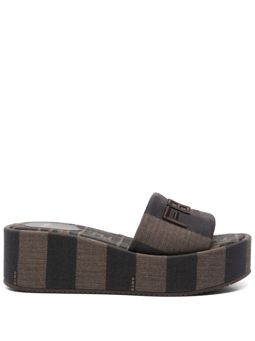 Fendi Brown Sunshine Fabric Pequin Stripe Slides