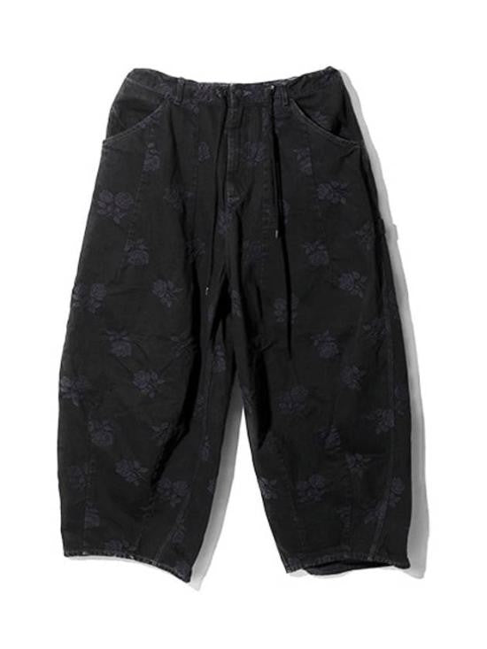 Needles Relaxed Fit Denim Shorts With Drawstring Waist And Floral Pattern