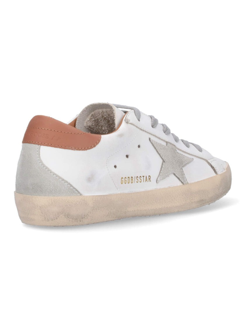 Golden Goose Cream Distressed Star Patch Leather Sneakers