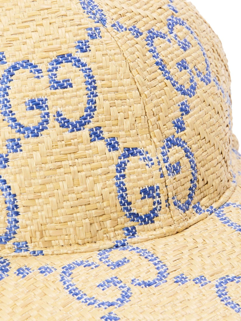Gucci Raffia Effect Gg Monogram Baseball Cap