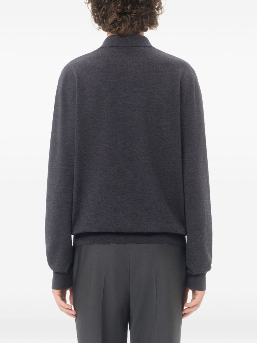 Valentino Garavani Charcoal Wool Ribbed Vlogo Polo Shirt