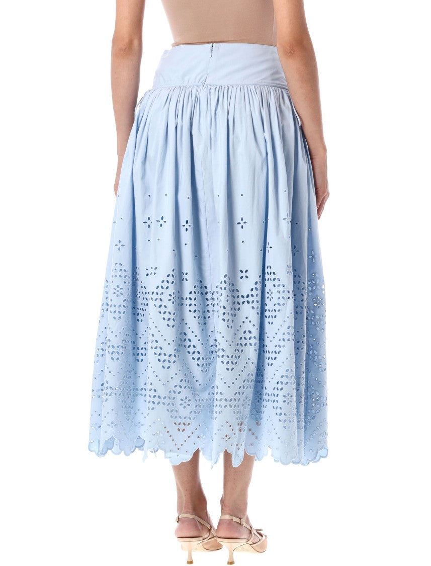 Self-Portrait Cotton Broderie Midi Skirt