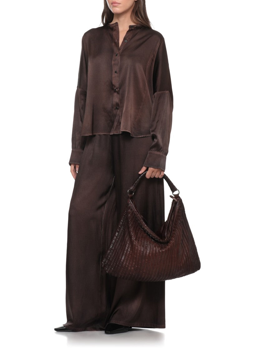Reptile's House Textured Brown Shopper Bag With Zip Closure
