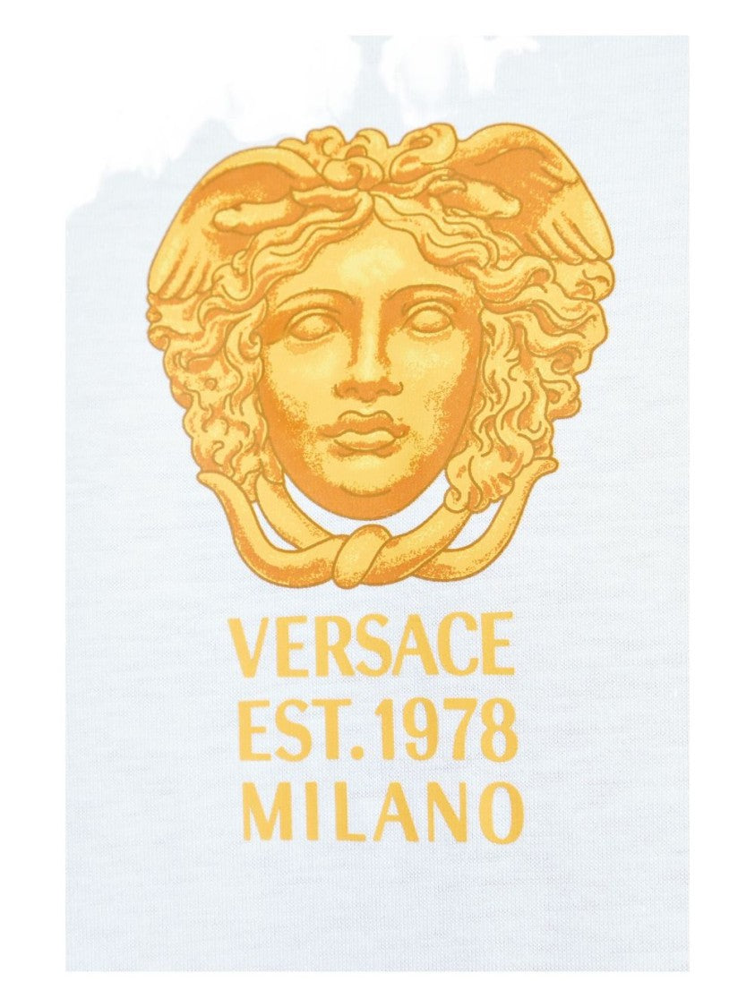 Versace White T-Shirt With Gold Medusa Head Logo