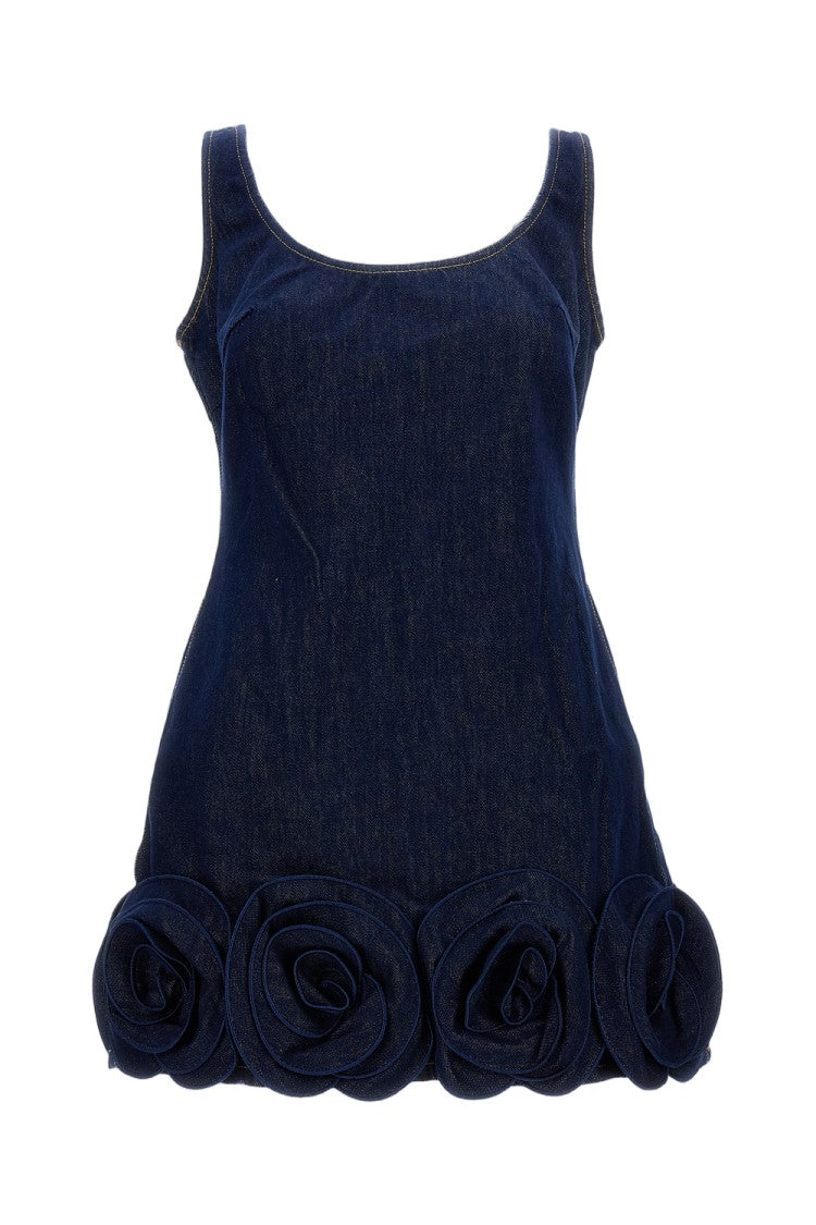 Self-Portrait Indigo Denim Mini Dress With 3D Flowers