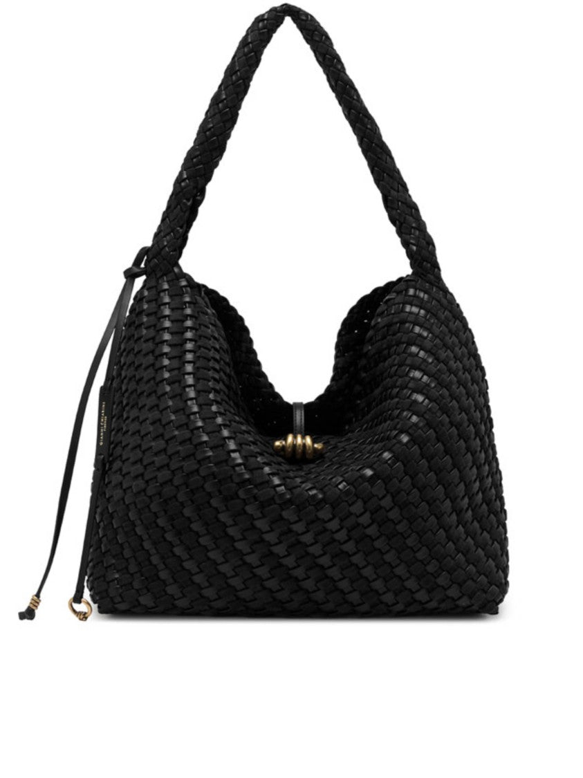 Gianni Chiarini Braided Black Woven Handbag With Textured Design