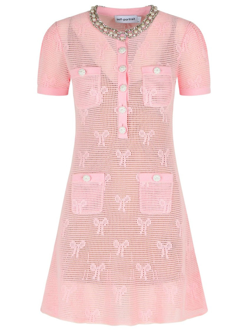 Self-Portrait Bow' Pink Cotton Blend Dress