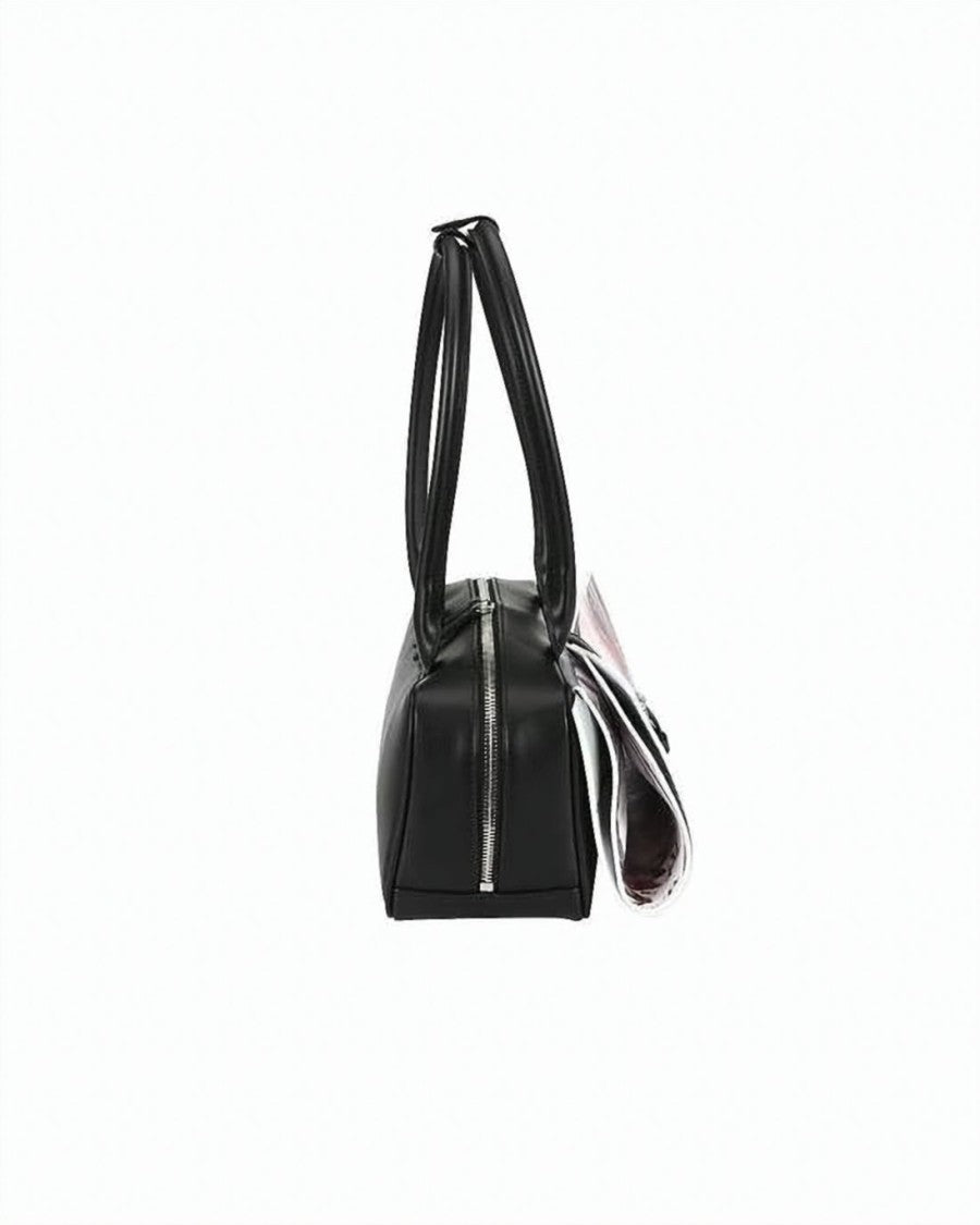 Andersson Bell Rectangular Black Shoulder Bag With Abstract Fold-Over Flap