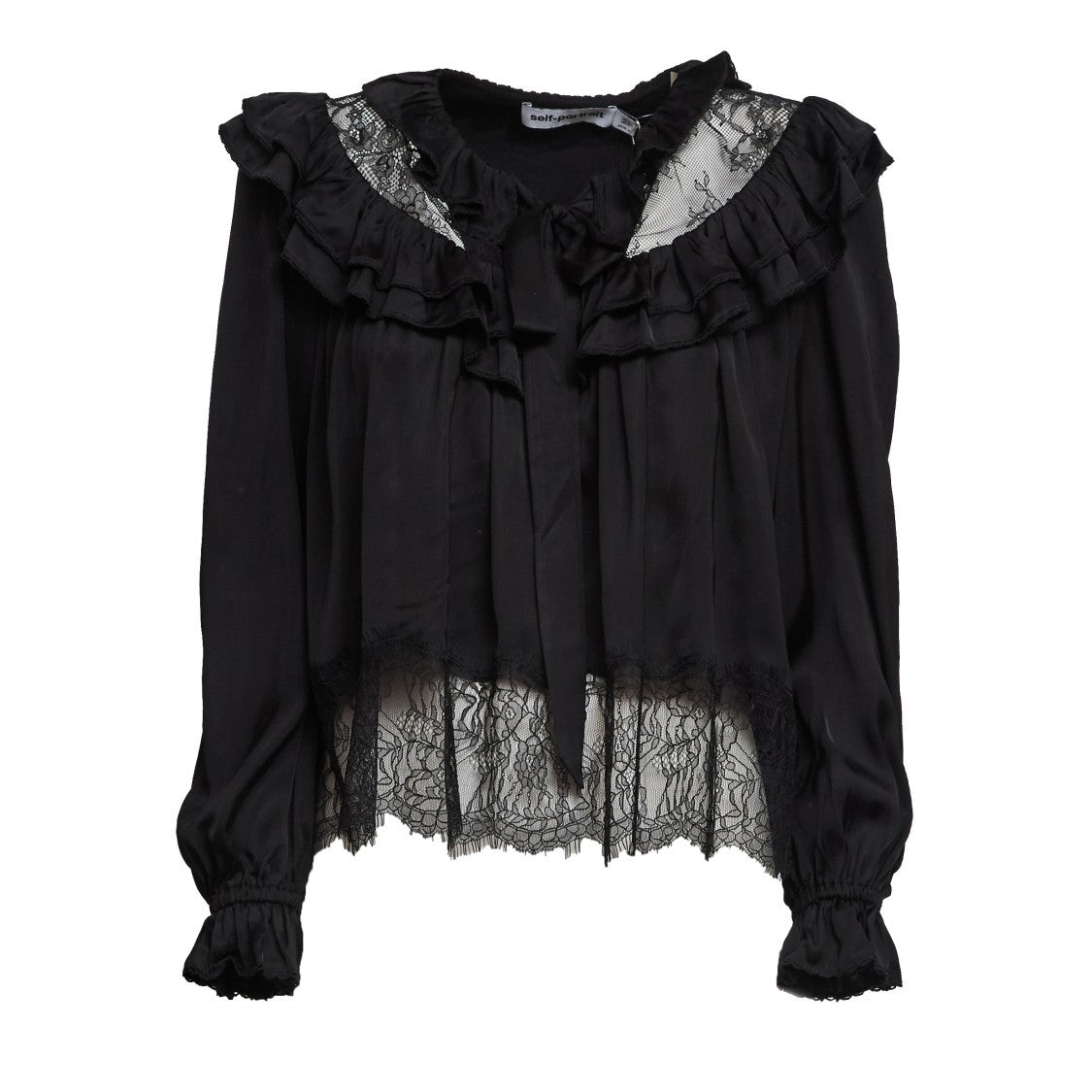 Self-Portrait Black Lace Trim Casual Blouse