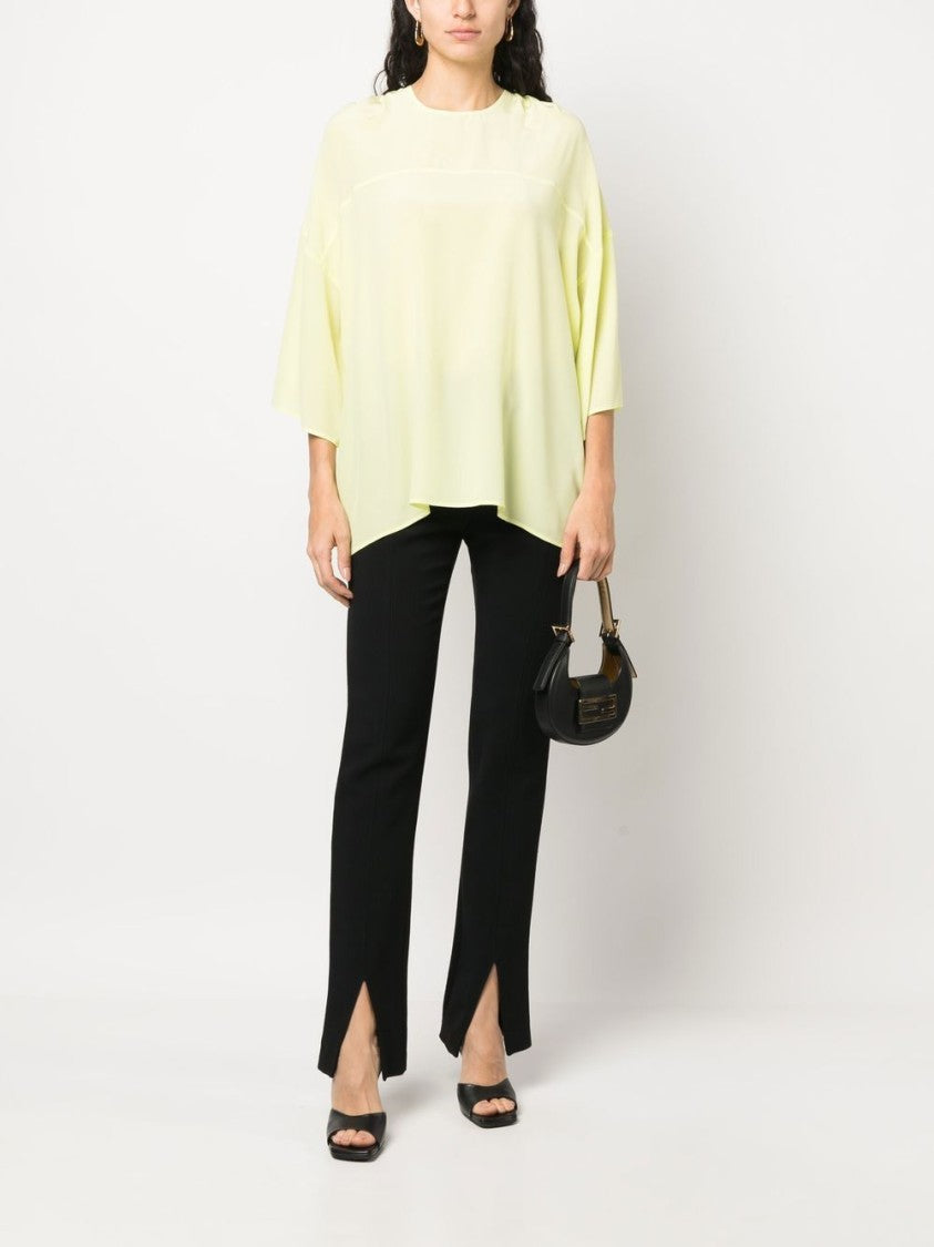 Lanvin Red Round Neck Silk Elbow-Sleeve Top