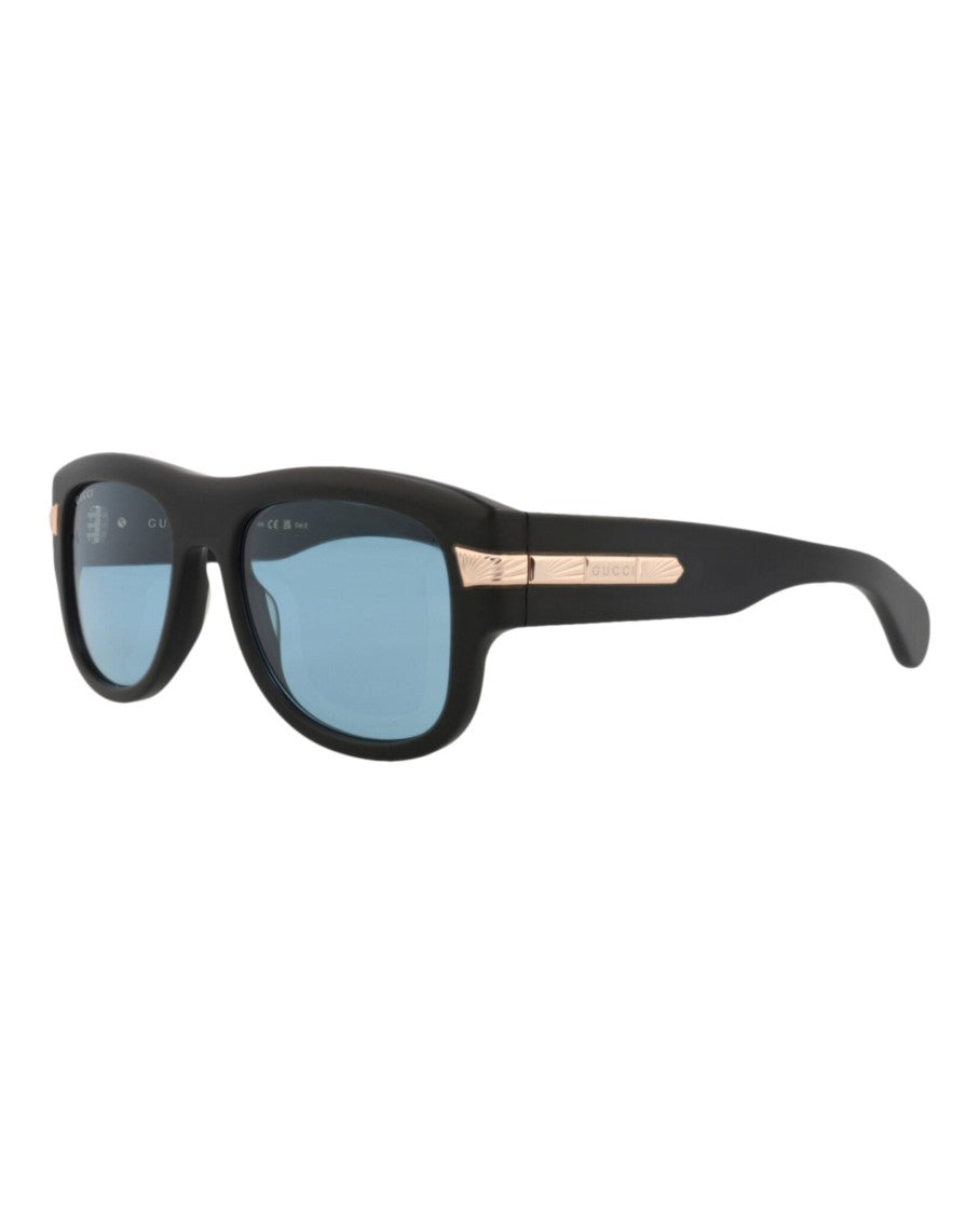 Gucci Square-Frame Sunglasses With Blue Tinted Lenses And Rose Gold Accents