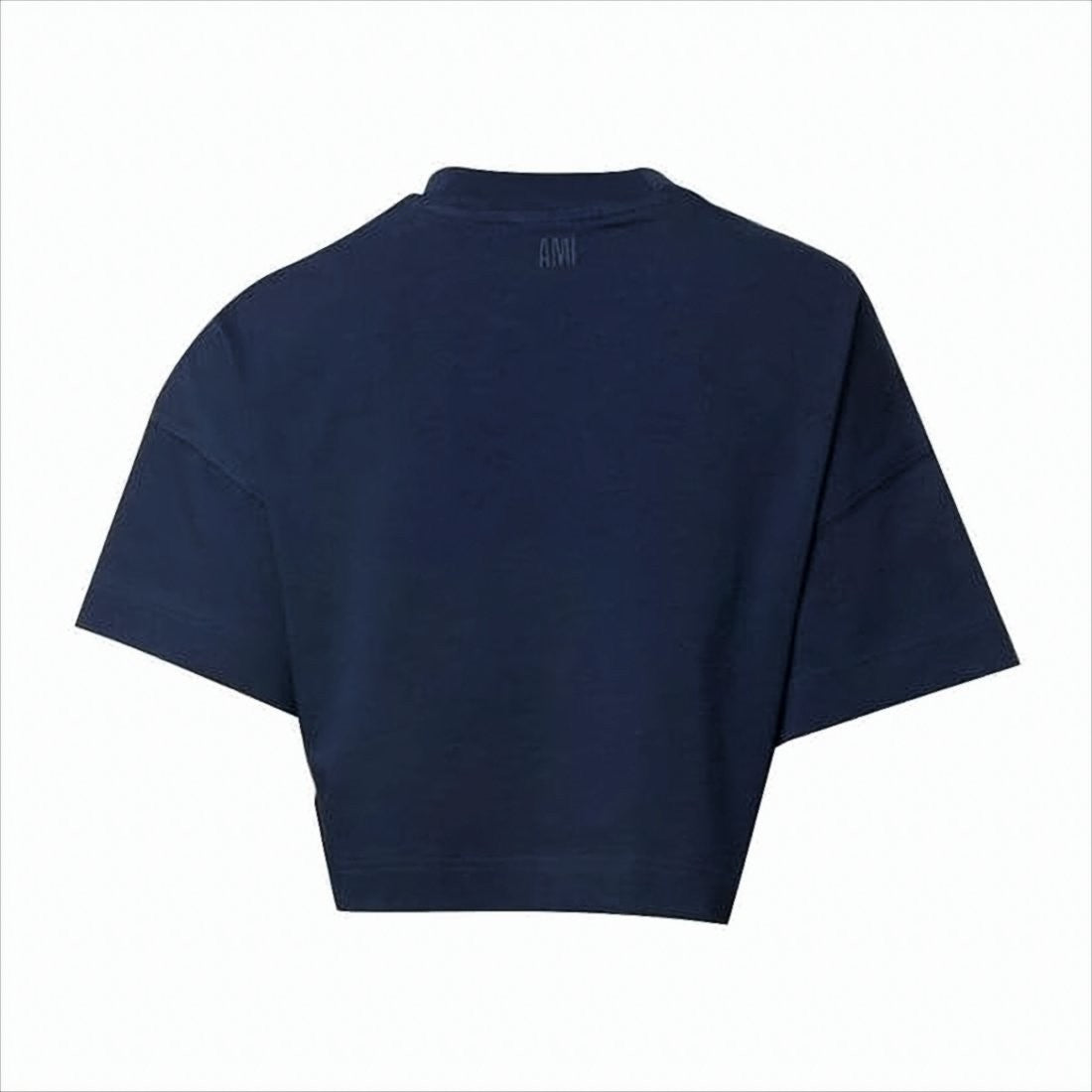Ami Cropped Navy T-Shirt With Collegiate Text Design