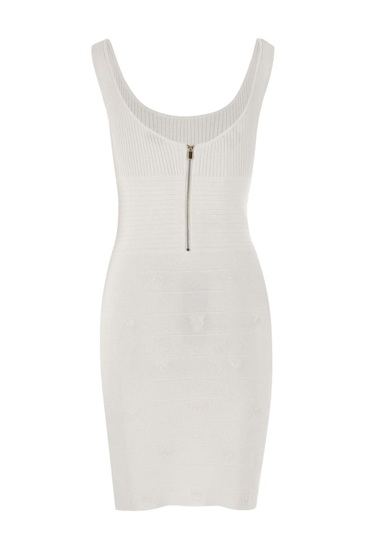 Pinko White Ribbed Bodycon Dress With Gold Button Detail And Zip Closure